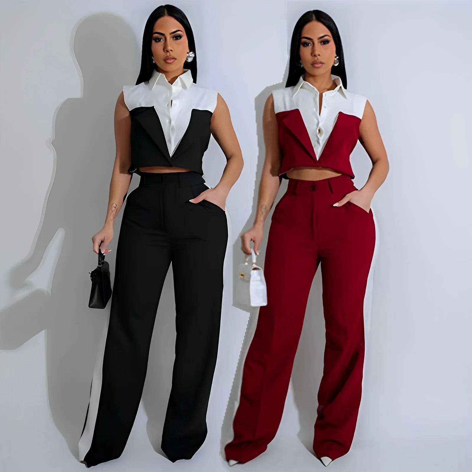 Spring Summer Fashion Color Contrasting Two Piece Set Women Short Sleeve Shirt Top Straight Long Pants Elegant 2 Piece Set Women
Spring Summer Fashion Color Contrasting Two Piece Set Women Short Sleeve Shirt Top Straight Long Pants Elegant 2 Piece Set Women
