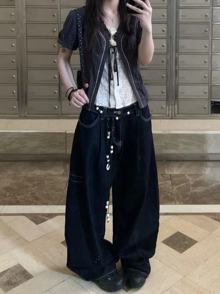 American Retro Deep Blue Loose Casual Women's Jeans Knife Decorative Waist Chain Summer Bf Lazy Style Wide Leg Pants
American Retro Deep Blue Loose Casual Women's Jeans Knife Decorative Waist Chain Summer Bf Lazy Style Wide Leg Pants