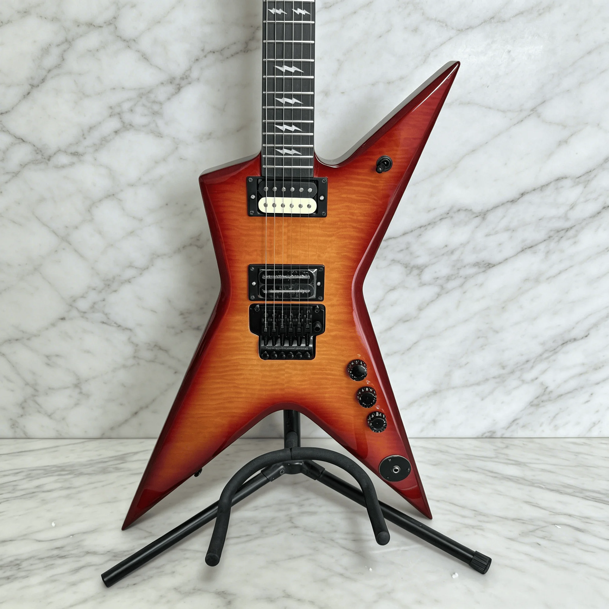 Sunburst Flame V Design Maple Star-Shaped Electric Guitar HH Humbuckers Ready to Play Free Shipping Worldwide
Sunburst Flame V Design Maple Star-Shaped Electric Guitar HH Humbuckers Ready to Play Free Shipping Worldwide