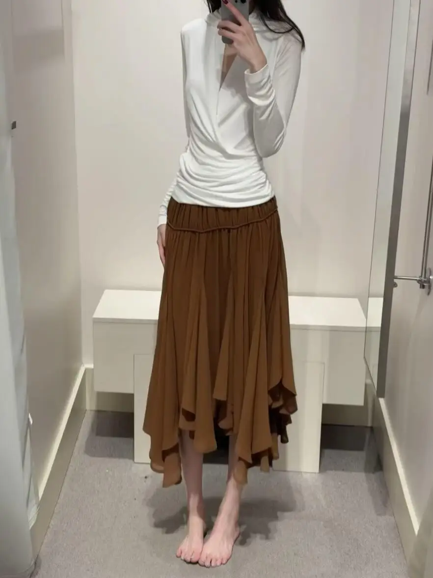 American Retro Red Brown Asymmetrical Hem Midi Skirt Women's Autumn Winter New Casual High Waist Half Body Skirt
American Retro Red Brown Asymmetrical Hem Midi Skirt Women's Autumn Winter New Casual High Waist Half Body Skirt