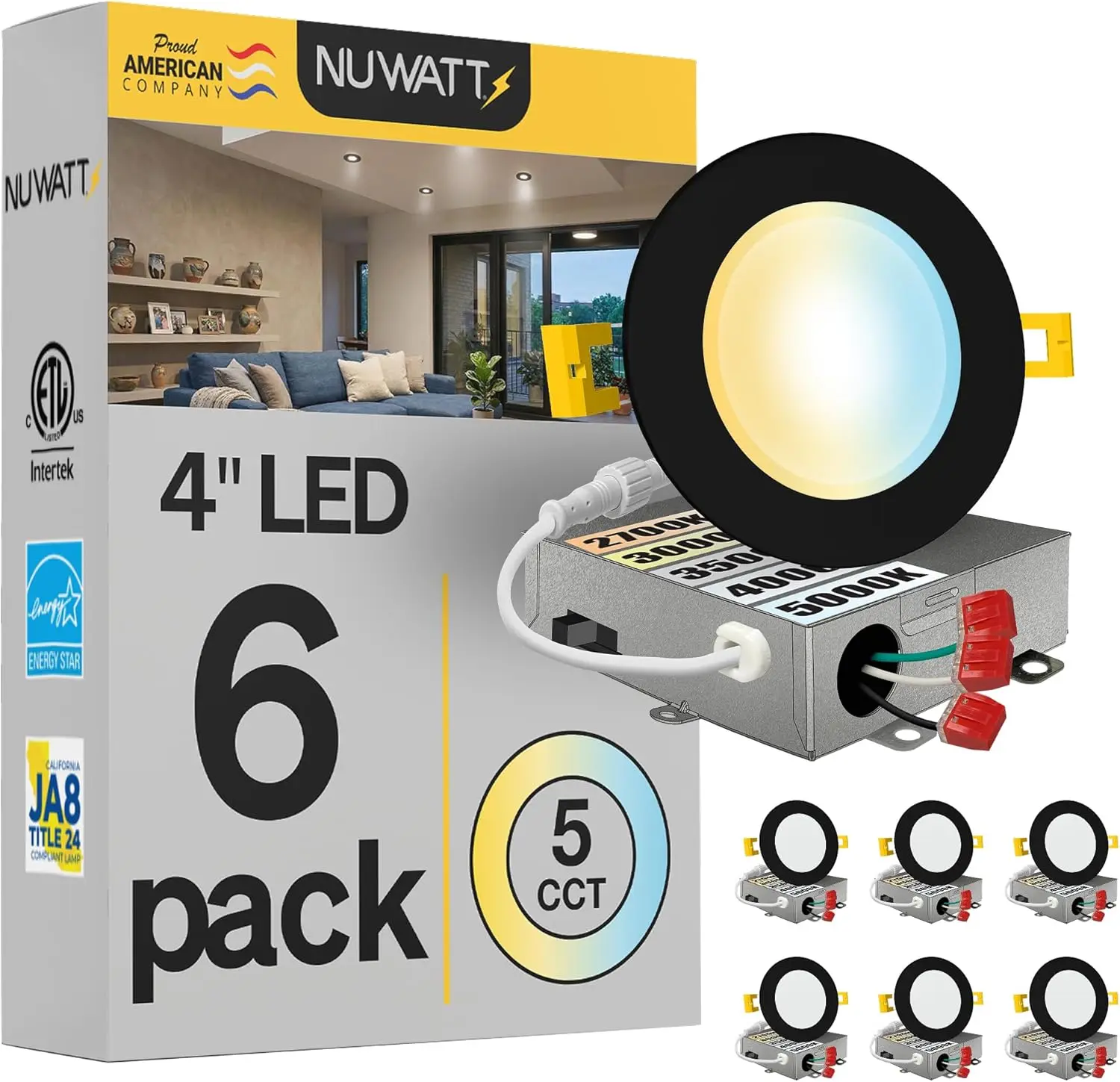 6-Pack 4-Inch Ultra-Thin LED Recessed Lighting, 5CCT Selectable 2700K-5000K, Dimmable, IC Rated, Damp Rated, 9W
6-Pack 4-Inch Ultra-Thin LED Recessed Lighting, 5CCT Selectable 2700K-5000K, Dimmable, IC Rated, Damp Rated, 9W