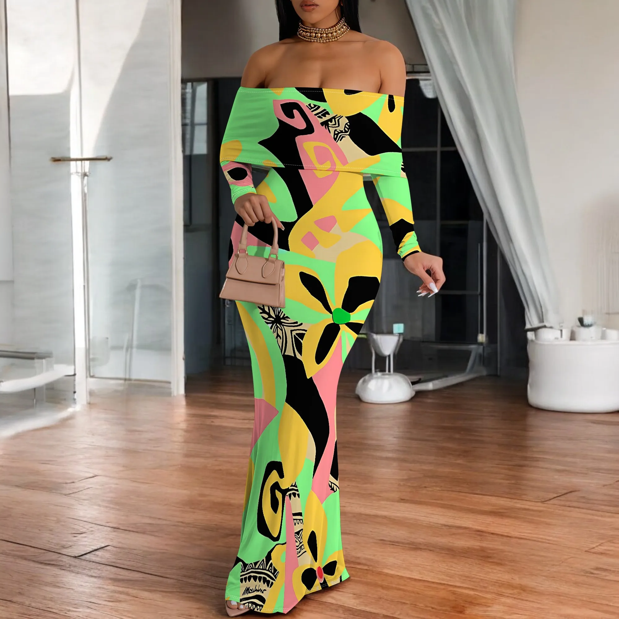 Women's Tight Hips-Wrapped Geometric Off-Shoulder Ruffle Short Sleeve Dress Vibrant Cultural Party Casual Maxi Dress
Women's Tight Hips-Wrapped Geometric Off-Shoulder Ruffle Short Sleeve Dress Vibrant Cultural Party Casual Maxi Dress