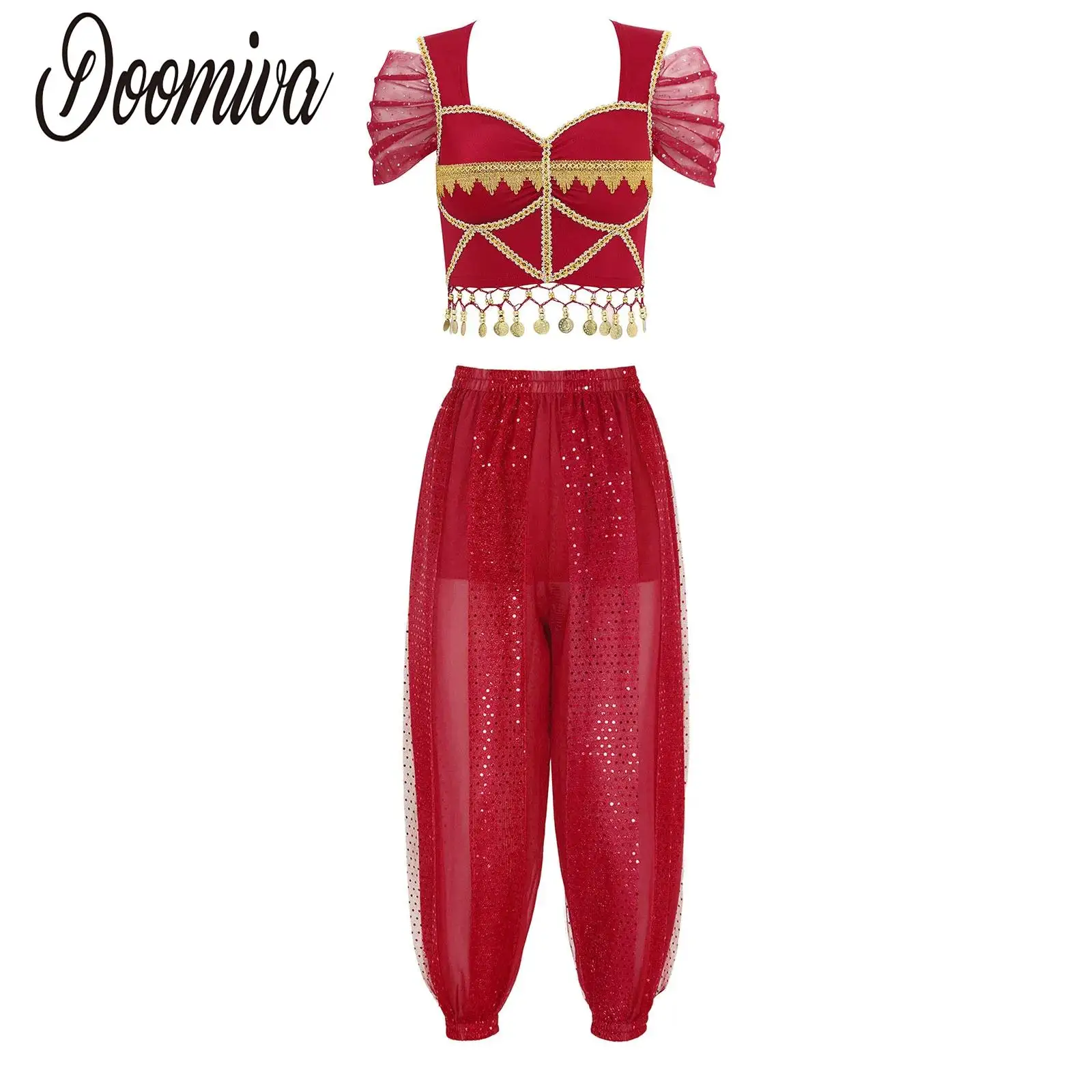 Women Belly Dance Outfit Theme Party Princess Clothes Shiny Crop Top and Bloomers Pants for Halloween Carnival Stage Performance
Women Belly Dance Outfit Theme Party Princess Clothes Shiny Crop Top and Bloomers Pants for Halloween Carnival Stage Performance