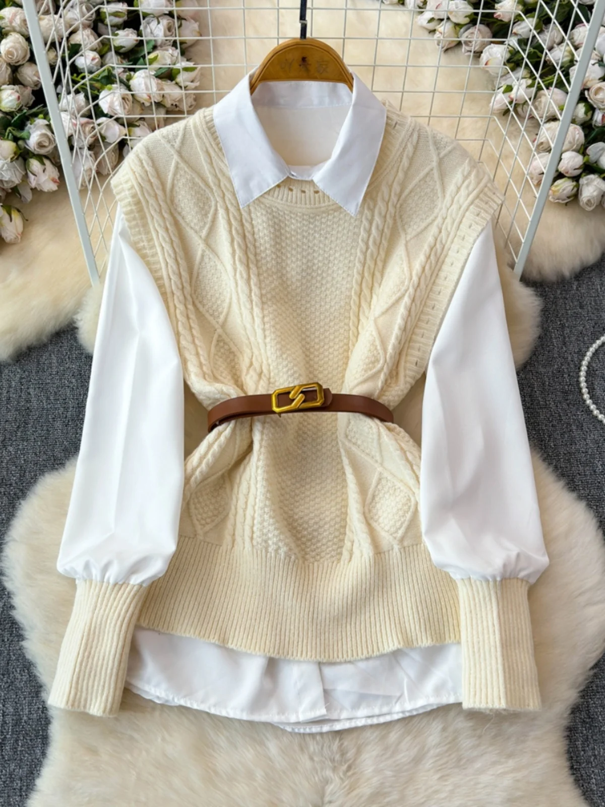 Spring Autumn 2025 Women's Knitted irt Top Sweater Set Two Piece Set Long Sve Collar Faionable Agel Vest Combo
Spring Autumn 2025 Women's Knitted irt Top Sweater Set Two Piece Set Long Sve Collar Faionable Agel Vest Combo
