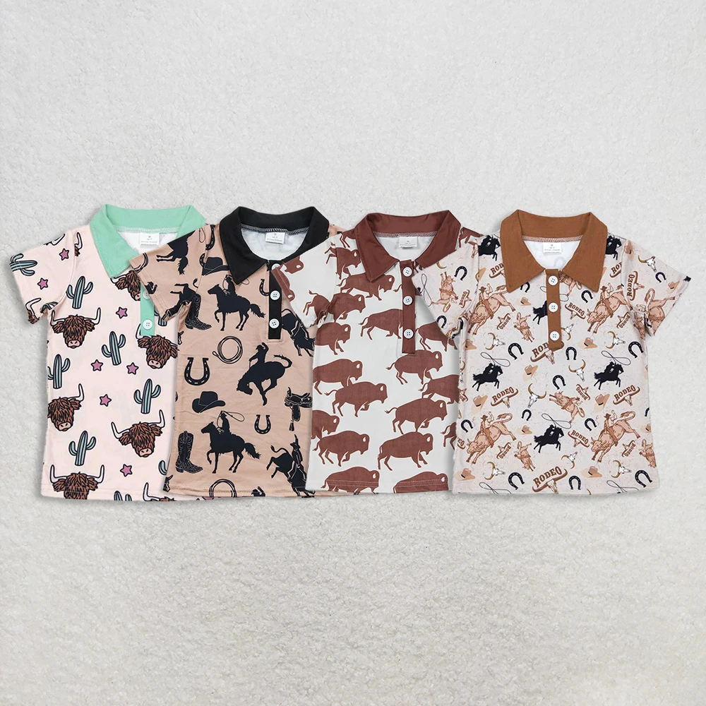Sibling Baby Boys Rodeo Western Short Sleeve Polo Shirt Buttons Pullover Brown Cows Design Kids Western Style Boys Shirt
Sibling Baby Boys Rodeo Western Short Sleeve Polo Shirt Buttons Pullover Brown Cows Design Kids Western Style Boys Shirt