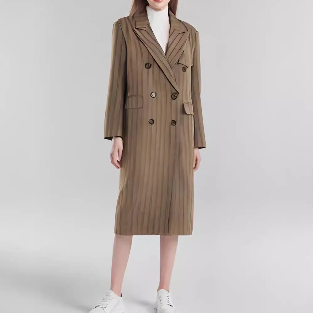 SuperAen Korean Loose Double-breasted Long Coat Women's Autumn New High-end Striped Contrasting Color Coat
SuperAen Korean Loose Double-breasted Long Coat Women's Autumn New High-end Striped Contrasting Color Coat