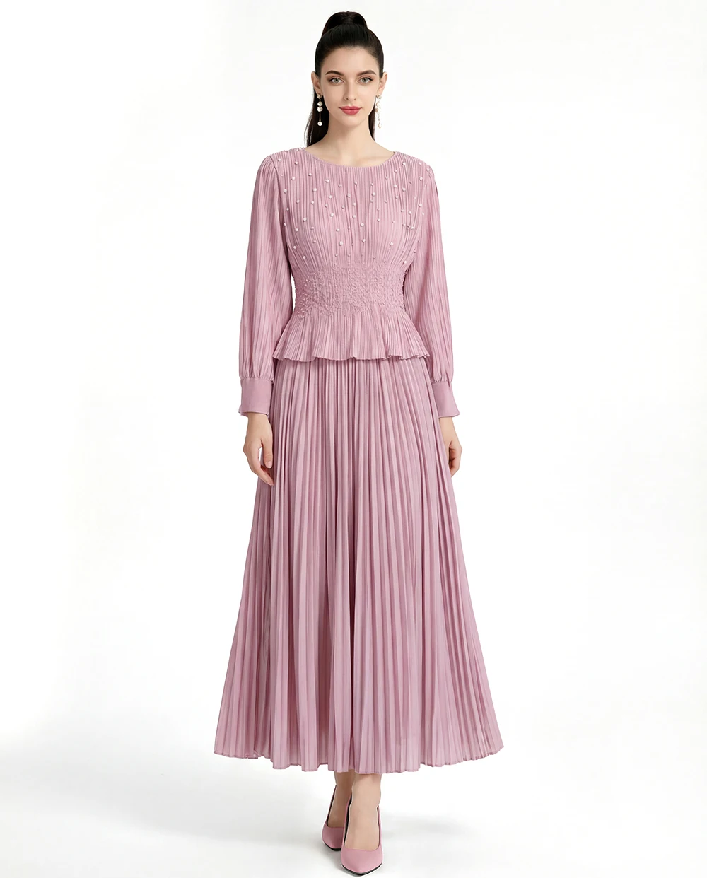 Элегантное однотонное платье для выпускного вечера с бисером для женщин с круглым вырезом и длинными рукавами с оборками, искусственные цельные платья макси, женские весенне-осенние новые
Элегантное однотонное платье для выпускного вечера с бисером для женщин с круглым вырезом и длинными рукавами с оборками, искусственные цельные платья макси, женские весенне-осенние новые