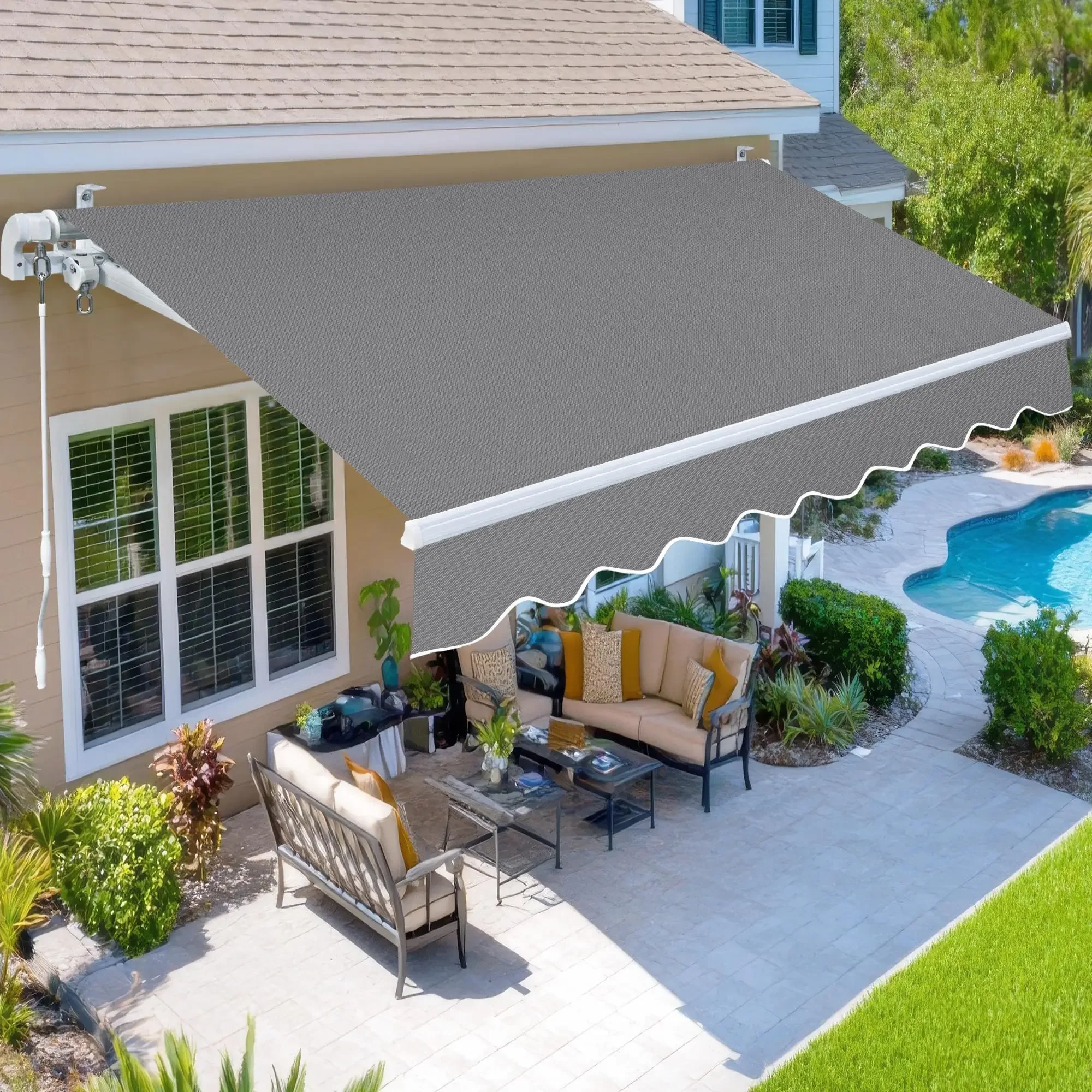 8.2ft X 6.5ft Retractable Patio Awning Manual Sunshade Outdoor Deck Canopy Aluminum Frame Gray With White Trim
8.2ft X 6.5ft Retractable Patio Awning Manual Sunshade Outdoor Deck Canopy Aluminum Frame Gray With White Trim