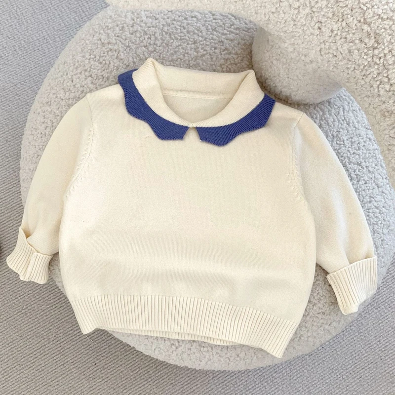 Autumn baby clothing, 0-3 year old female baby, sweater with edge collision small collar top, warm long sleeved knitted sweater
Autumn baby clothing, 0-3 year old female baby, sweater with edge collision small collar top, warm long sleeved knitted sweater