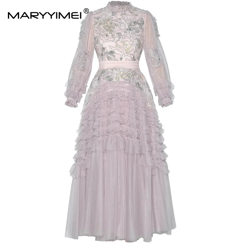 MARYYIMEI Autumn and winter New Style Vintage Designer Dress Women Long Sleeve Sequins Beading Fungus Fashion Big Swing Dresses
MARYYIMEI Autumn and winter New Style Vintage Designer Dress Women Long Sleeve Sequins Beading Fungus Fashion Big Swing Dresses