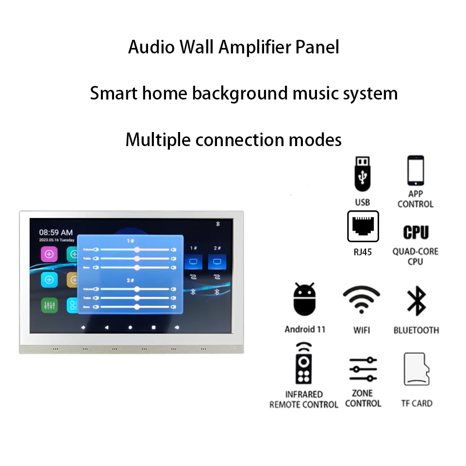 10 Inch 2-Zone In-Wall Bluetooth Sound Amplifier System with Android 11 WiFi Center Control Panel for Home Audio
10 Inch 2-Zone In-Wall Bluetooth Sound Amplifier System with Android 11 WiFi Center Control Panel for Home Audio