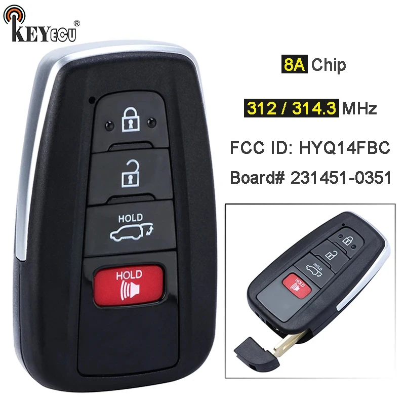 KEYECU 314,3 MHz 8A Chip 231451-0351 HYQ14FBC дистанционный смарт ключ-брелок для Toyota Highlander Rav4 Camry 2019 2020 2021
KEYECU 314,3 MHz 8A Chip 231451-0351 HYQ14FBC дистанционный смарт ключ-брелок для Toyota Highlander Rav4 Camry 2019 2020 2021