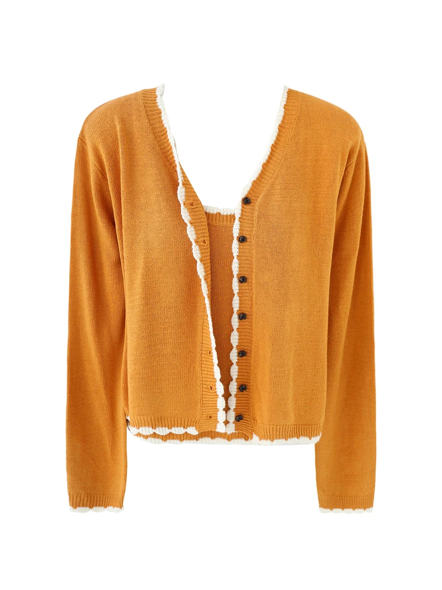 Ruffle Trim U-Neck Long Sleeve Knitted Vest Two-Piece Set Korean Style Soft Comfortable Breathable Women's Fashion Commute Wear
Ruffle Trim U-Neck Long Sleeve Knitted Vest Two-Piece Set Korean Style Soft Comfortable Breathable Women's Fashion Commute Wear
