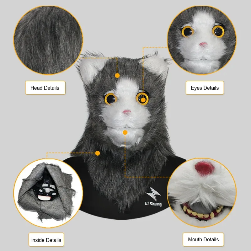 2025 aaa Movable Mouth Cat Head Mask Animal Latex Cute Helmet Artificial Fur for Halloween Costumes Party Props Adult Size
2025 aaa Movable Mouth Cat Head Mask Animal Latex Cute Helmet Artificial Fur for Halloween Costumes Party Props Adult Size