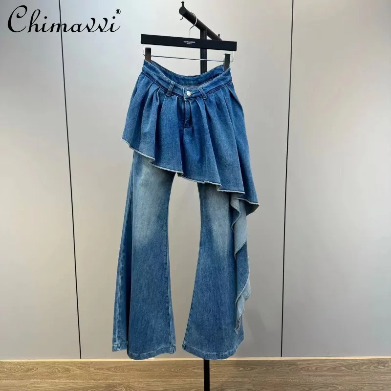 2025 New Spring and Summer One-button Pleated Splicing Irregular Skirt Fake Two-piece Denim Micro-pull Trousers For Women
2025 New Spring and Summer One-button Pleated Splicing Irregular Skirt Fake Two-piece Denim Micro-pull Trousers For Women
