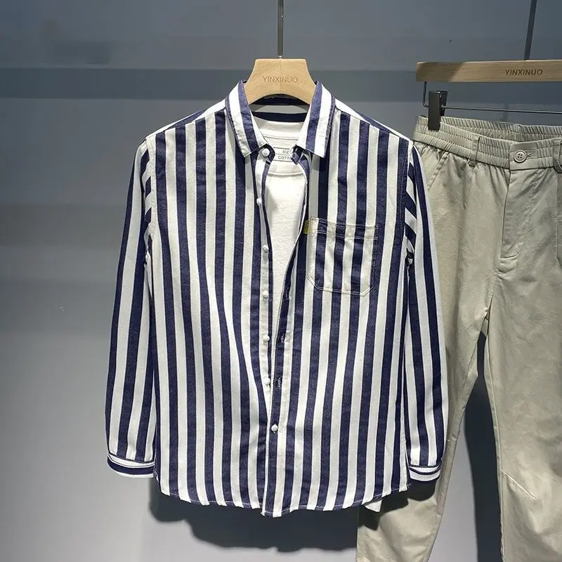 High Quality Classic Mens Shirt Long Sleeve Striped Thin Shirts Top Men Autumn Fashion Buttoned Lapel Clothes Streetwear B09
High Quality Classic Mens Shirt Long Sleeve Striped Thin Shirts Top Men Autumn Fashion Buttoned Lapel Clothes Streetwear B09