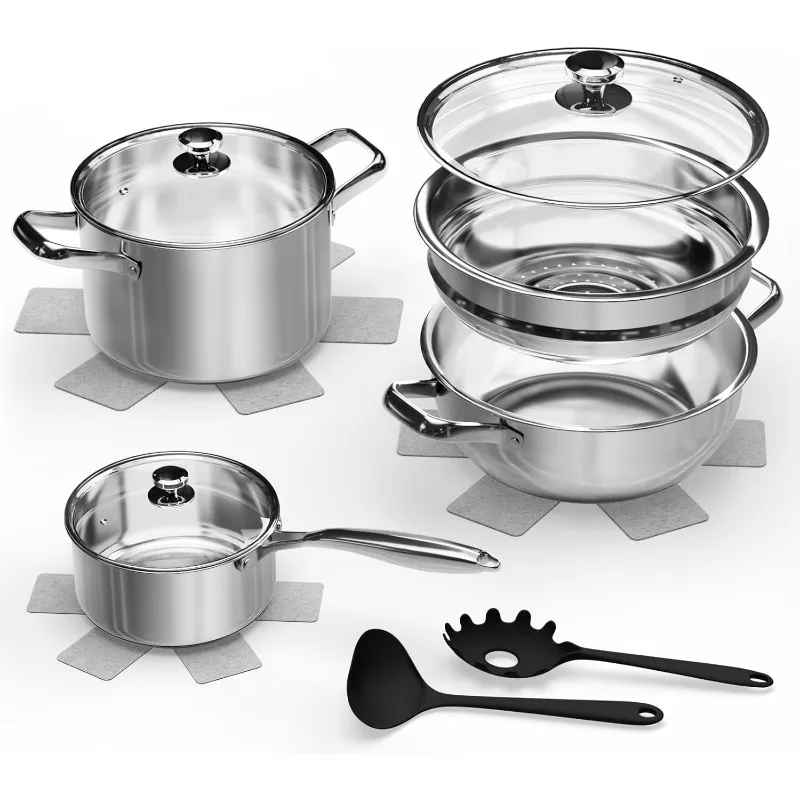 Pots and Pans Set,12-Piece Stainless Steel Cookware Set, Induction Ready Kitchen Cooking Set, Includes Saucepans
Pots and Pans Set,12-Piece Stainless Steel Cookware Set, Induction Ready Kitchen Cooking Set, Includes Saucepans