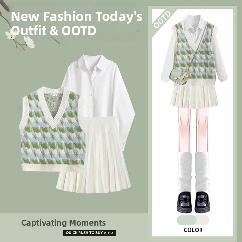 Elegant Spring New Women's Knitted Asymmetrical Shirt And Vest High Waist Slimming Pleated Skirt Fashion Set Ensemble
Elegant Spring New Women's Knitted Asymmetrical Shirt And Vest High Waist Slimming Pleated Skirt Fashion Set Ensemble