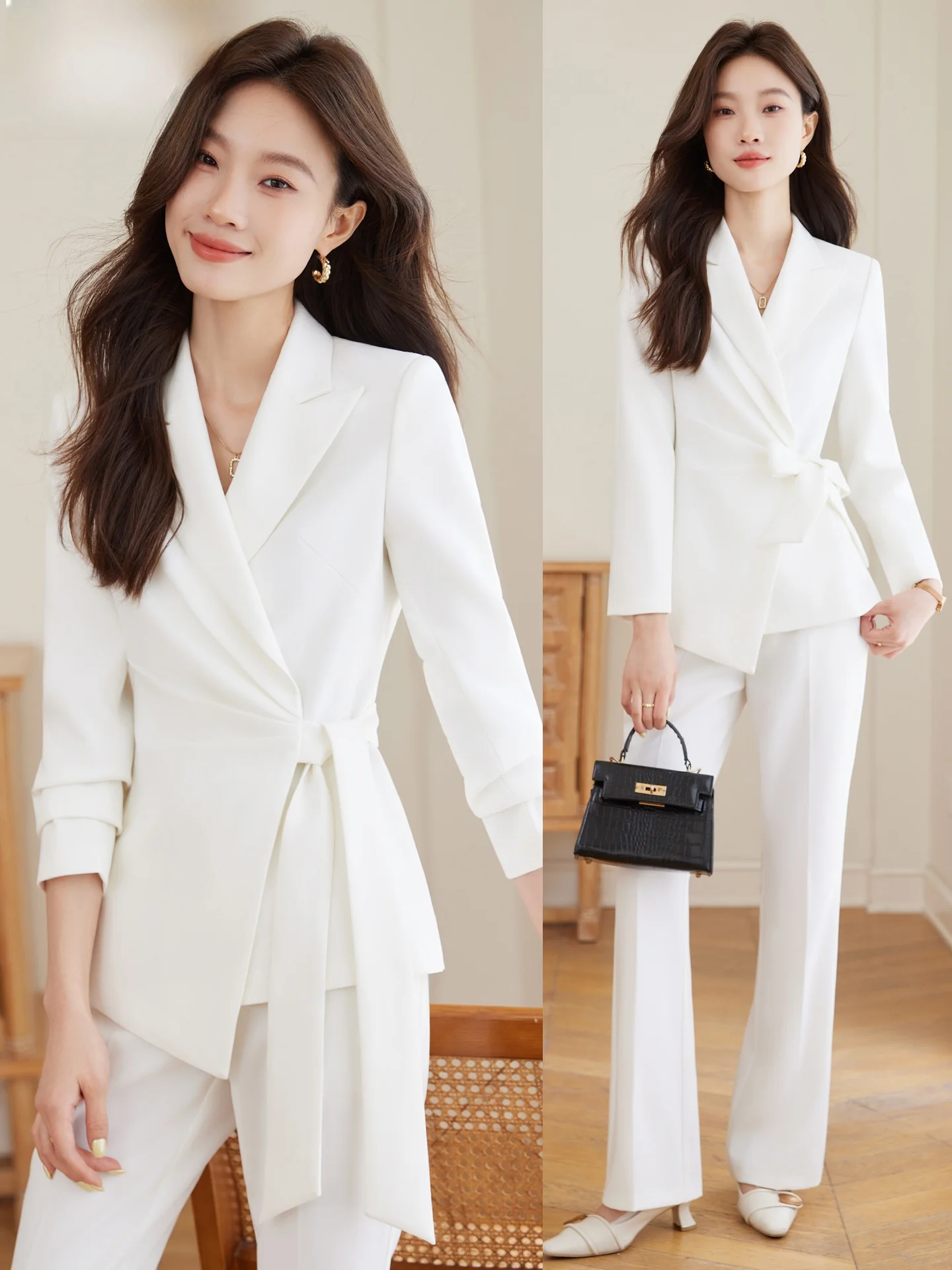 White Suit Jacket Women's Beauty Consultant High-End Design Sensation Art Examination Broadcast Host Suit Flared Pants Set
White Suit Jacket Women's Beauty Consultant High-End Design Sensation Art Examination Broadcast Host Suit Flared Pants Set