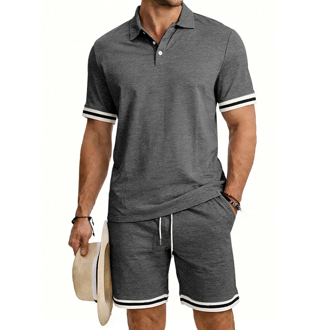 Cross-border summer loose men's simple casual polo contrasting color POLO shirt short-sleeved shorts set
Cross-border summer loose men's simple casual polo contrasting color POLO shirt short-sleeved shorts set