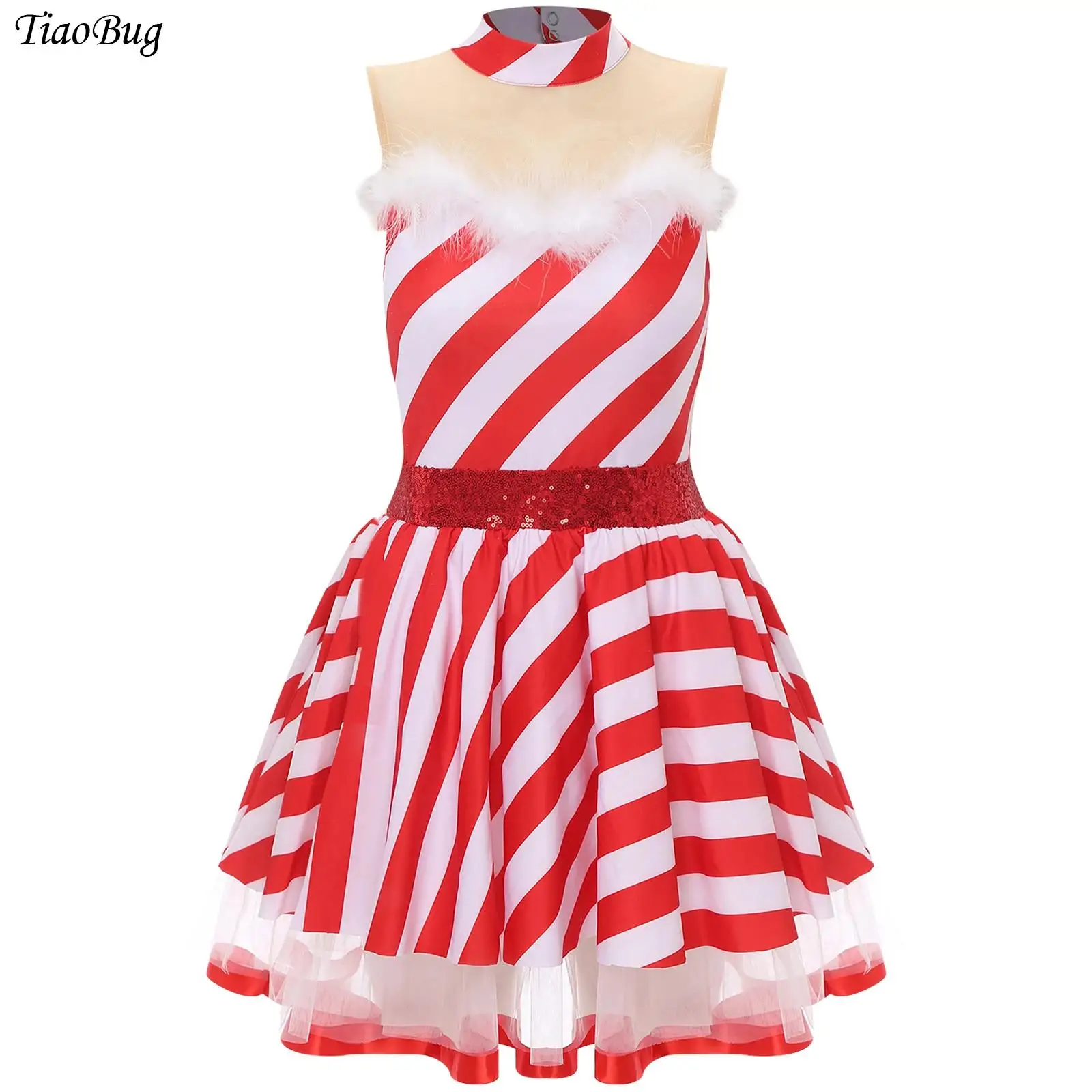 Women Sequin Santa Claus Costume Christmas Candy Cane Dress Sleeveless Stripe Leotard Tutu Dress Ballet Figure Skating Dancewear
Women Sequin Santa Claus Costume Christmas Candy Cane Dress Sleeveless Stripe Leotard Tutu Dress Ballet Figure Skating Dancewear