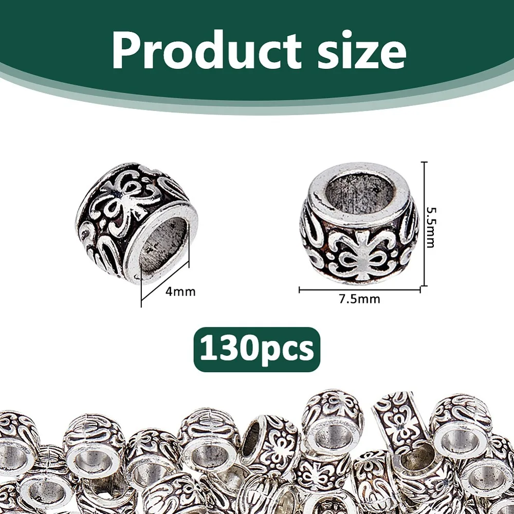 130Pcs Style Alloy European Beads Large Hole Beads Rondelle Silver 7.5x5.5mm Hole: 4mm
130Pcs Style Alloy European Beads Large Hole Beads Rondelle Silver 7.5x5.5mm Hole: 4mm