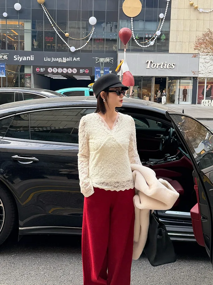 the Meng Floral Lace Hollow out Embroidery Slim Fit Base irt Women's Winter Long Sve V-Ne Cotton Blend Faionable
the Meng Floral Lace Hollow out Embroidery Slim Fit Base irt Women's Winter Long Sve V-Ne Cotton Blend Faionable