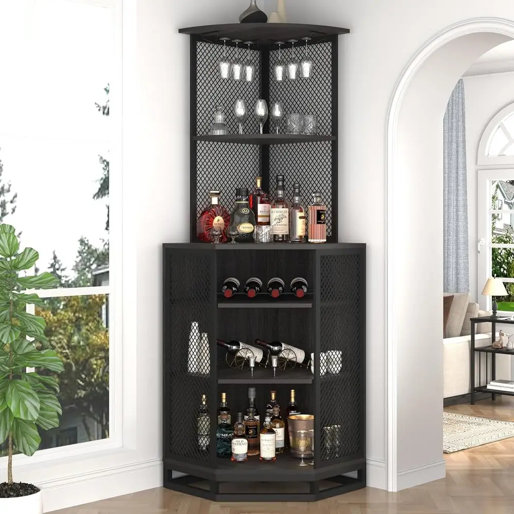 71 Industrial-Style Wood and Metal Tall Liquor Cabinet with 5 Adjustable Shelves and Wine Rack for Kitchen or Living Room in Gra
71 Industrial-Style Wood and Metal Tall Liquor Cabinet with 5 Adjustable Shelves and Wine Rack for Kitchen or Living Room in Gra