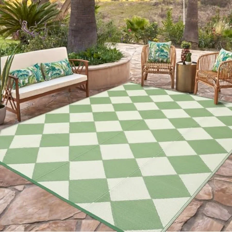Large Geometric Outdoor Rug 9x12 for Patio, Waterproof Plastic Straw, Green, Reversible Foldable Diamond Mat for Camper Balcony
Large Geometric Outdoor Rug 9x12 for Patio, Waterproof Plastic Straw, Green, Reversible Foldable Diamond Mat for Camper Balcony