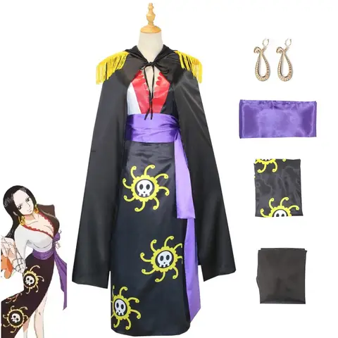 Boa Hancock Cosplay Costume With Cloak Boa Dress Anime Sailor Suit Halloween Black Dresses Earrings Outfits