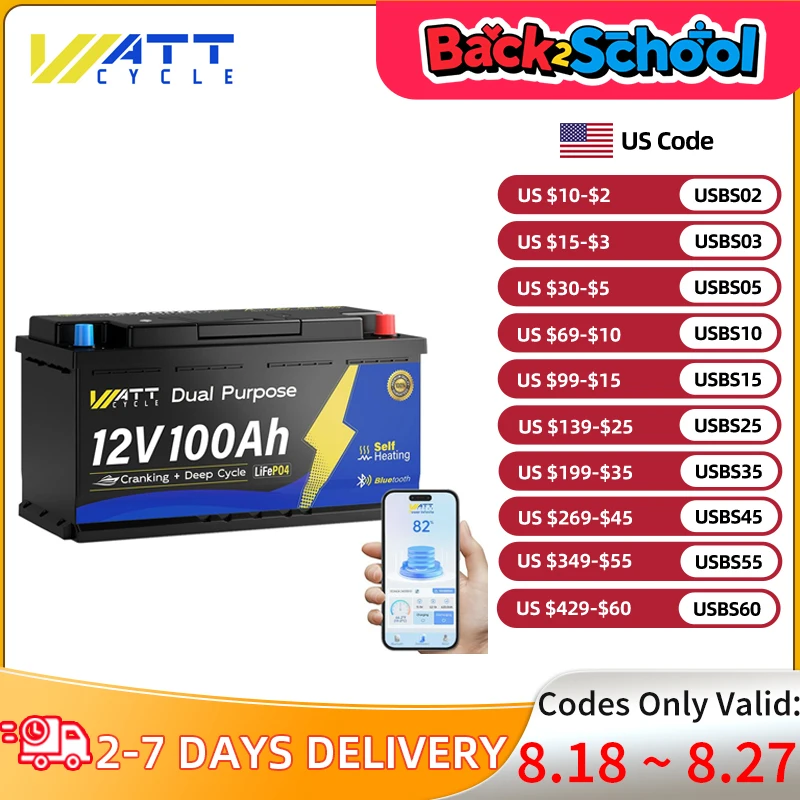 WattCycle Self-Heating & Smart Bluetooth LiFePO4 12V 100Ah Battery Deep Cycles For Boat Trolling Motor Yacht Fish Finder
WattCycle Self-Heating & Smart Bluetooth LiFePO4 12V 100Ah Battery Deep Cycles For Boat Trolling Motor Yacht Fish Finder