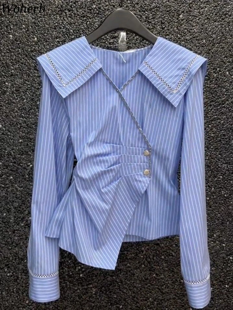 Stripe Women Elegant Shirts Irregular Peter Pan Collar Blouse Tops 2025 Blusas Mujer De Moda Loose Sweet Fashion Pleated Blouses
Stripe Women Elegant Shirts Irregular Peter Pan Collar Blouse Tops 2025 Blusas Mujer De Moda Loose Sweet Fashion Pleated Blouses