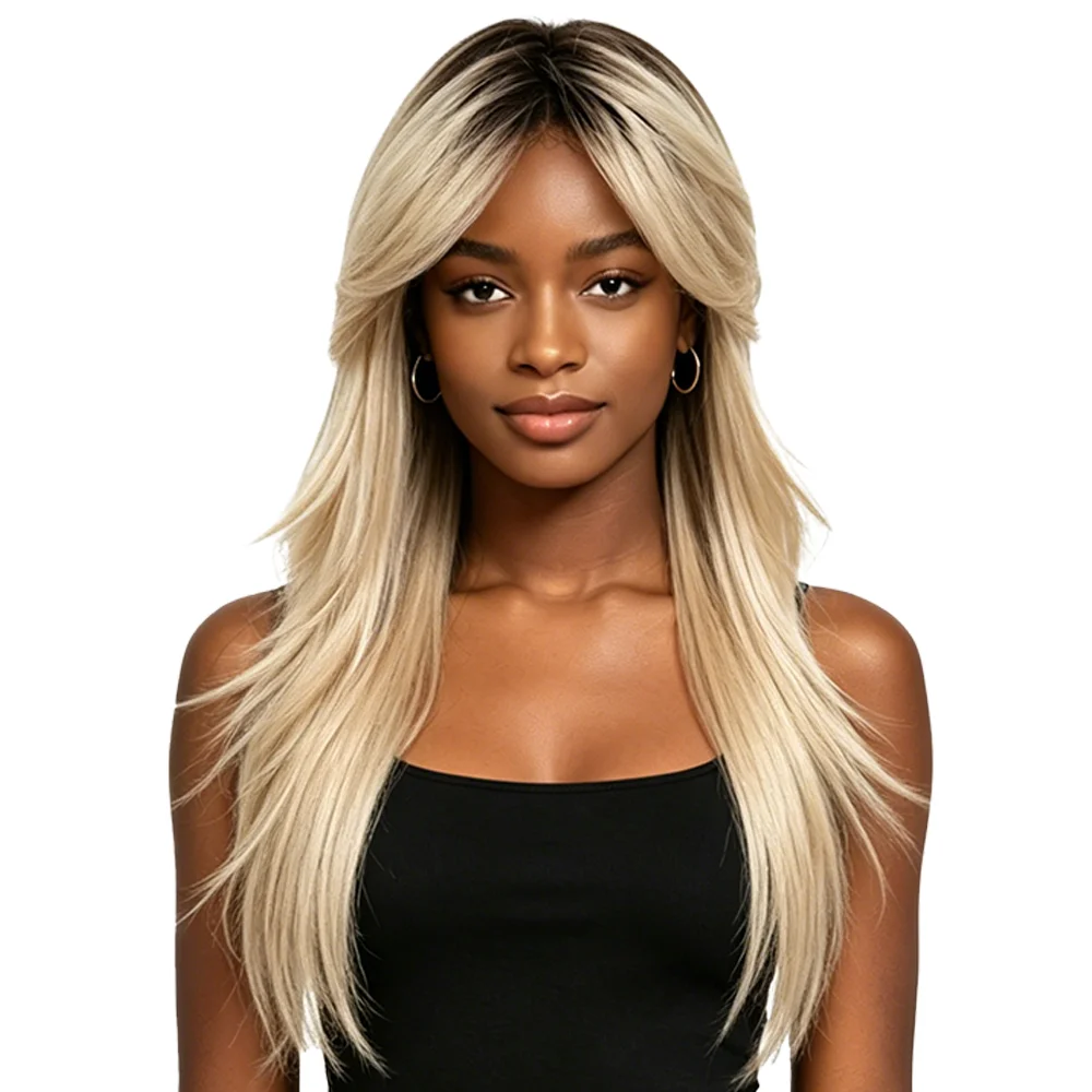 Ombre Platinum Blonde Long Layered Wig For Black Women Curtain Bangs Heat Resistant Synthetic Hair Glueless Natural Daily Party
Ombre Platinum Blonde Long Layered Wig For Black Women Curtain Bangs Heat Resistant Synthetic Hair Glueless Natural Daily Party