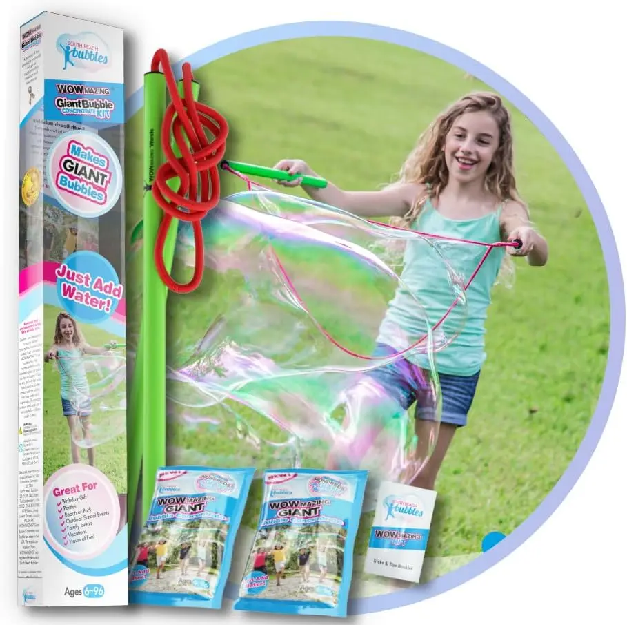 Giant Bubble Wands Kit: 4-Piece Set with Concentrate & Tips Booklet, Outdoor Toy for Kids
Giant Bubble Wands Kit: 4-Piece Set with Concentrate & Tips Booklet, Outdoor Toy for Kids