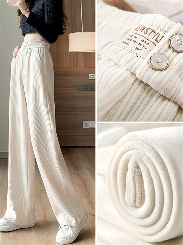 Women's Fleece Lined Corduroy Wide Leg Pants Loose Straight Casual Trousers High Waist Autumn Winter Fashion Korean Style
Women's Fleece Lined Corduroy Wide Leg Pants Loose Straight Casual Trousers High Waist Autumn Winter Fashion Korean Style