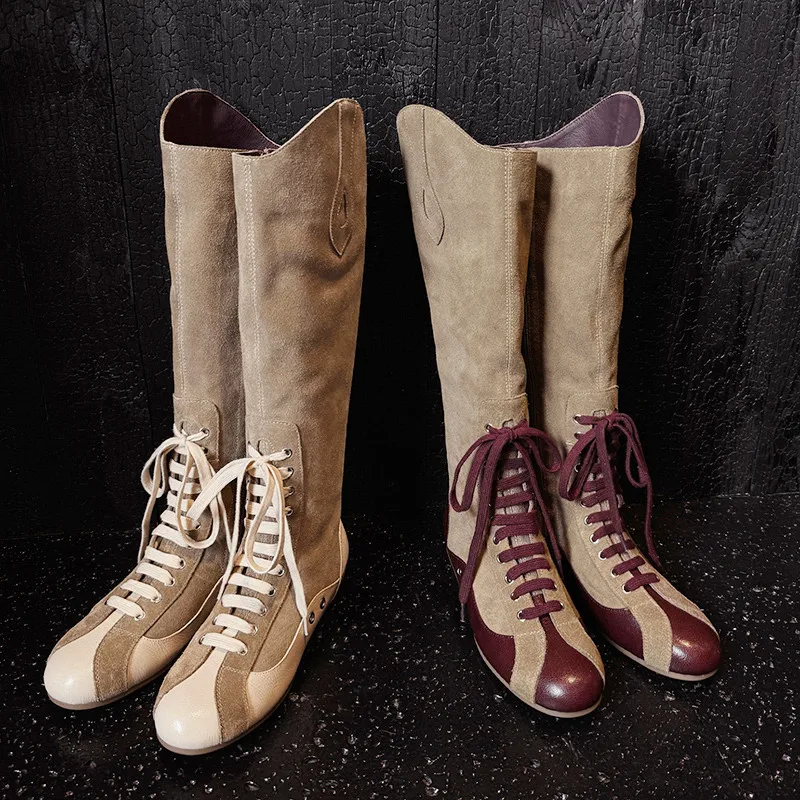 MKKHOU Fashion Knee Boots Women New High Quality Genuine Leather Boots Round Head Cross Lace Flat High Boots Sports Style Boots
MKKHOU Fashion Knee Boots Women New High Quality Genuine Leather Boots Round Head Cross Lace Flat High Boots Sports Style Boots