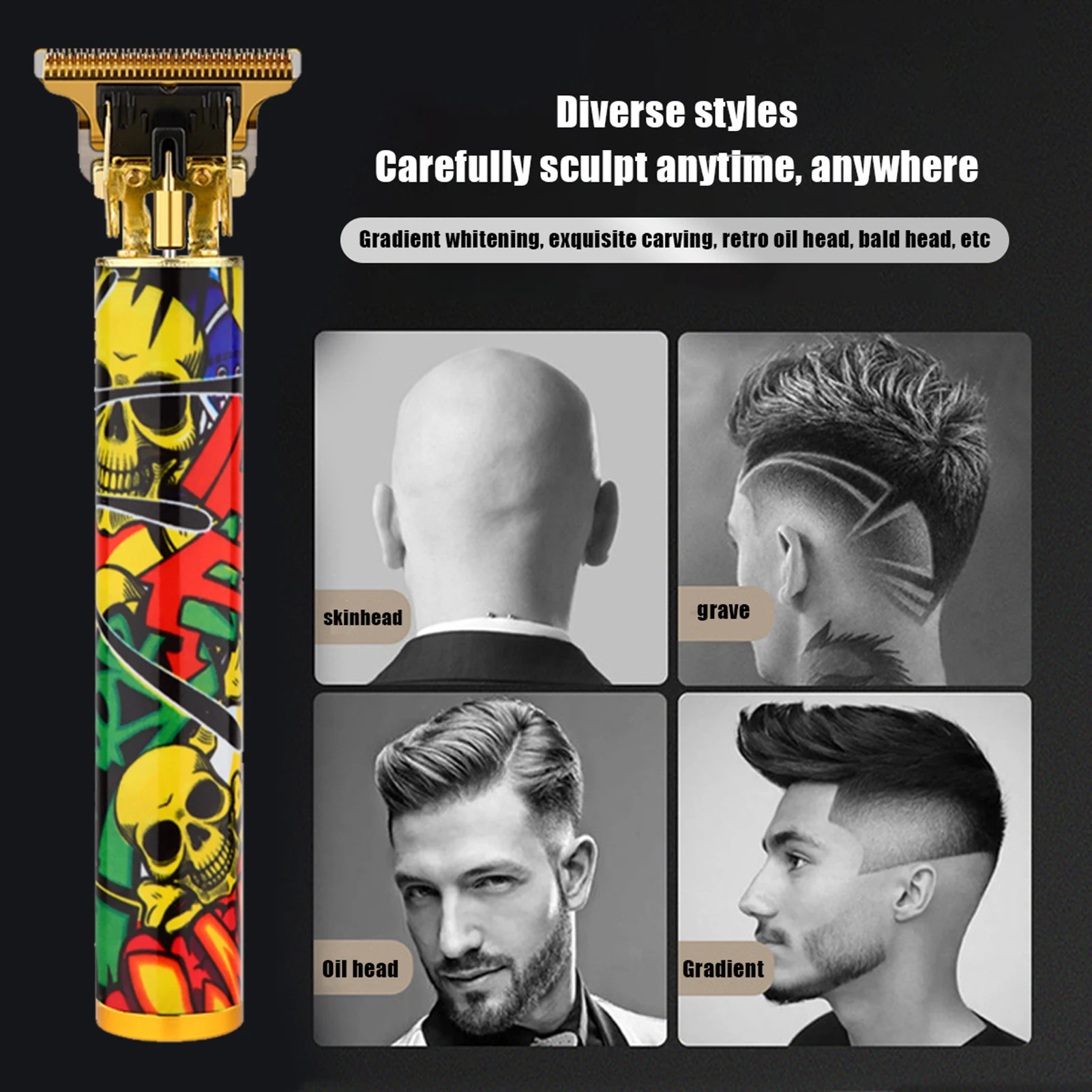 HIENA Men's Hair Clipper Set Trendy Painted Skull Graffiti Design Electric Hair Trimmer Portable Beard Hair Shaving Razor Cutter
HIENA Men's Hair Clipper Set Trendy Painted Skull Graffiti Design Electric Hair Trimmer Portable Beard Hair Shaving Razor Cutter