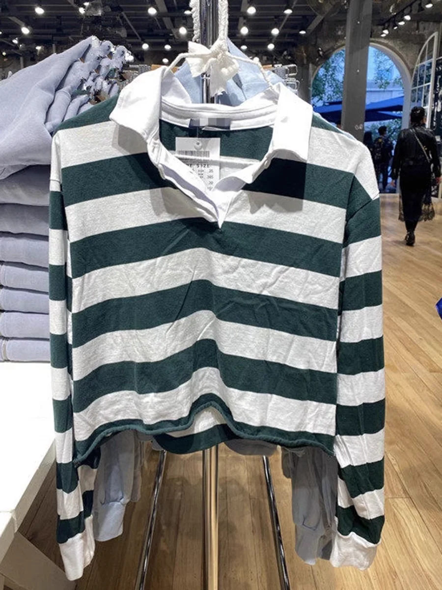 Vintage Striped Long Sleeve T-shirt Women Buttons Turndown Collar Raw Hem Tee Shirts Autumn Cotton Casual Preppy Style Y2k Tops
Vintage Striped Long Sleeve T-shirt Women Buttons Turndown Collar Raw Hem Tee Shirts Autumn Cotton Casual Preppy Style Y2k Tops