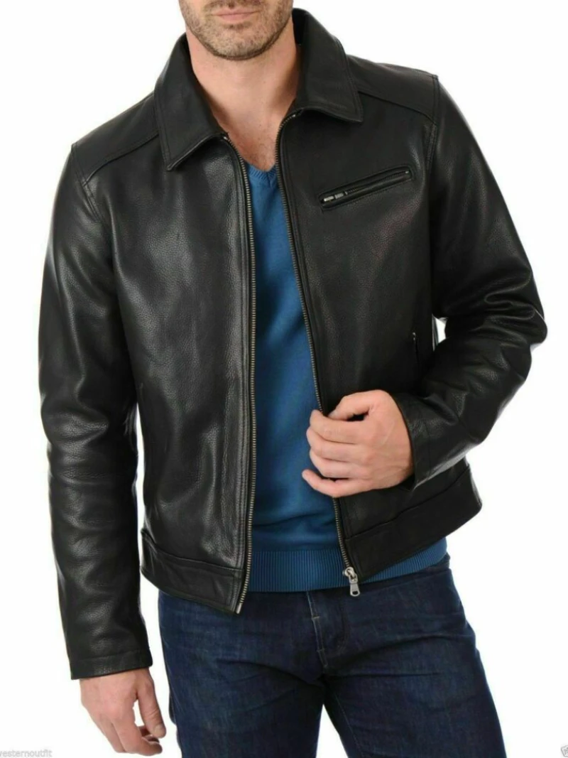 Men Leather Jacket Simple Collared Cow Leather Jacket Legend Style Bike Motorcycle Coat
Men Leather Jacket Simple Collared Cow Leather Jacket Legend Style Bike Motorcycle Coat