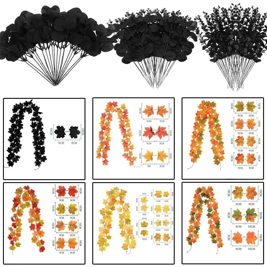 Black Eucalyptus Leaves Stems Maple Leaf Garland Halloween Artificial Vines Garlands Thanksgiving Decor for Home Room Decoration
Black Eucalyptus Leaves Stems Maple Leaf Garland Halloween Artificial Vines Garlands Thanksgiving Decor for Home Room Decoration