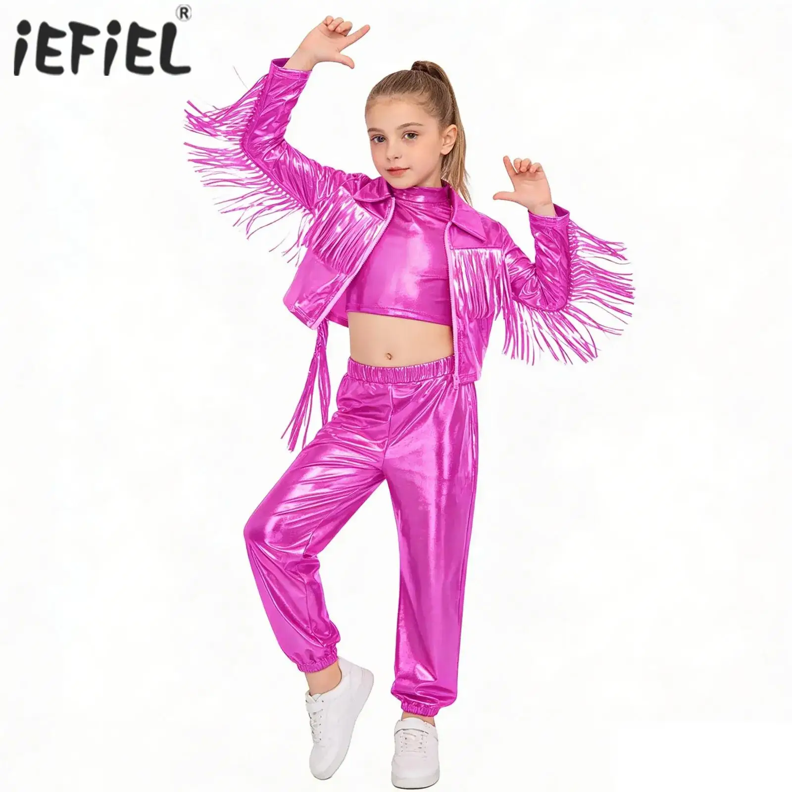 Kids Girls Shiny Metallic Hip Hop Rave Jazz Dance Outfit Performance Costume Vest Long Sleeve Tassels Zipper Jacket And Pants
Kids Girls Shiny Metallic Hip Hop Rave Jazz Dance Outfit Performance Costume Vest Long Sleeve Tassels Zipper Jacket And Pants