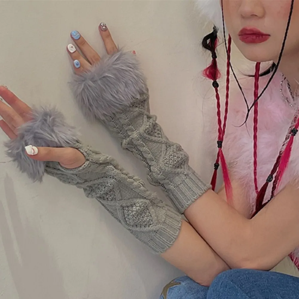Women Harajuku Style Knitwear Fluffy Fur Fingerless Gloves Y2k Japanese Lolita JK Kawaii Knitted Winter Gloves Chic Streetwear
Women Harajuku Style Knitwear Fluffy Fur Fingerless Gloves Y2k Japanese Lolita JK Kawaii Knitted Winter Gloves Chic Streetwear