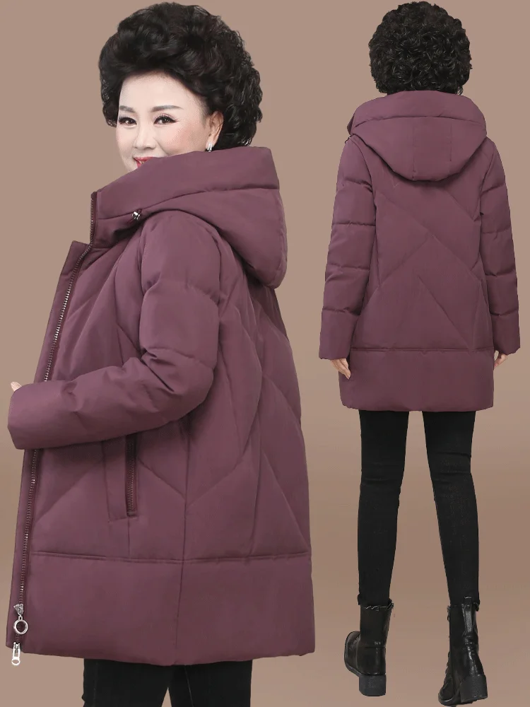Thiened down Jaet Winter Outerwear for Middle-Aged And ly Women Faionable Mid-Length Coat with Hood Pure Color
Thiened down Jaet Winter Outerwear for Middle-Aged And ly Women Faionable Mid-Length Coat with Hood Pure Color