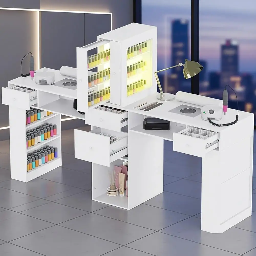 76.5 Dual Nail Station with LED Light and Dust Collector, Professional Workstation for Nail Technicians with Storage and Hand Re
76.5 Dual Nail Station with LED Light and Dust Collector, Professional Workstation for Nail Technicians with Storage and Hand Re