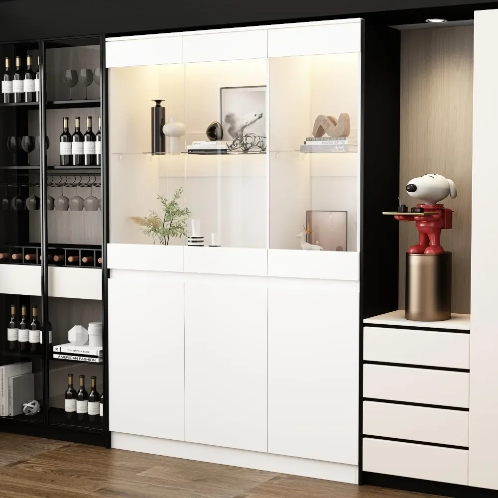 70.8" Display Cabinet with LED Lights & Glass White Displays Cabinet with 8 Storage Shelves, Display Cabinets
70.8" Display Cabinet with LED Lights & Glass White Displays Cabinet with 8 Storage Shelves, Display Cabinets