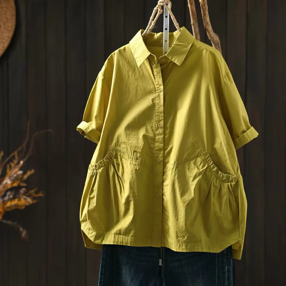 Women Summer New Vintage Mori Girl Solid Color Washed Cotton Shirts Lapel Collar Short Sleeve Casual Loose Blouse Tops
Women Summer New Vintage Mori Girl Solid Color Washed Cotton Shirts Lapel Collar Short Sleeve Casual Loose Blouse Tops
