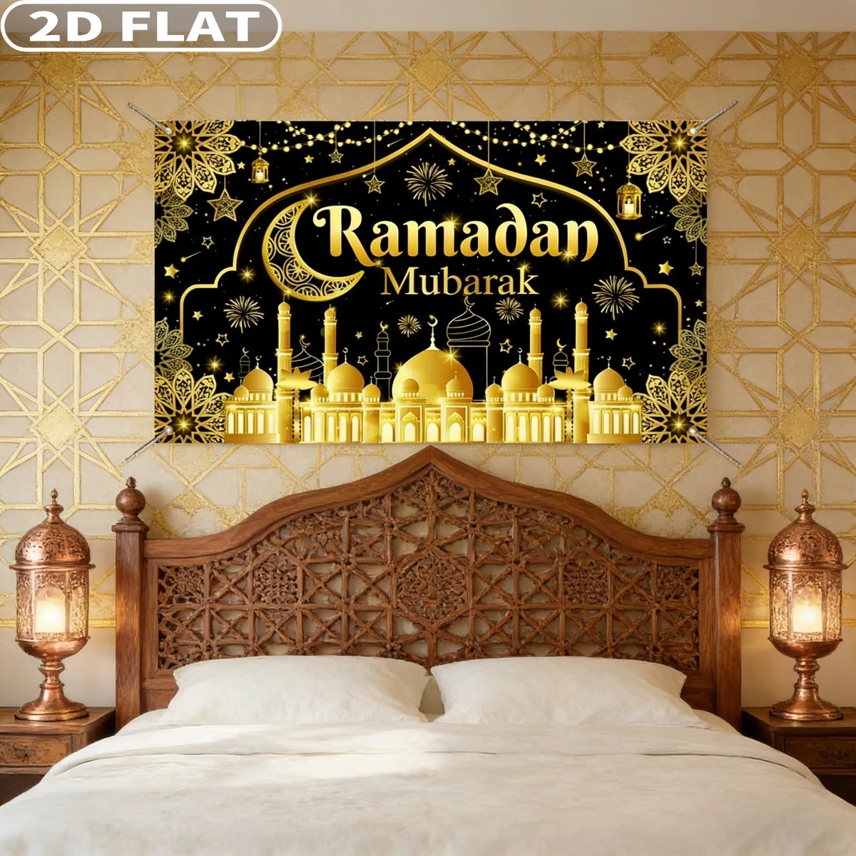 2D FLAT Ramadan Mubarak party Banner Black and Gold Ramadan Festive Backdrops Crescent Moon and Mosque Eid Mubarak Decor
2D FLAT Ramadan Mubarak party Banner Black and Gold Ramadan Festive Backdrops Crescent Moon and Mosque Eid Mubarak Decor