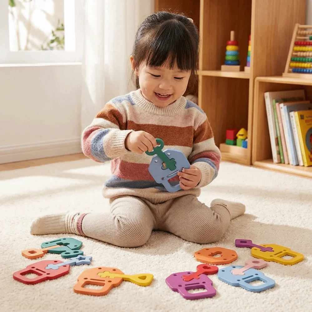 Wooden Locks Keys Baby Lock Key Matching Puzzle Shape Matching Colors Cognitive Fine Motor Skills Training Matching Puzzle
Wooden Locks Keys Baby Lock Key Matching Puzzle Shape Matching Colors Cognitive Fine Motor Skills Training Matching Puzzle