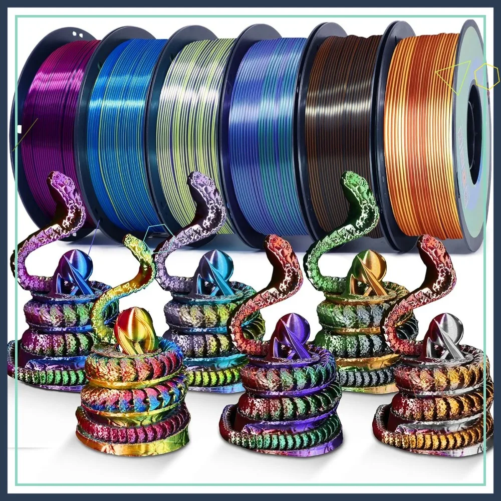 Silk PLA Rainbow Filament 1.75mm, Tri Color 6x1kg Pack for 3D Printing
Silk PLA Rainbow Filament 1.75mm, Tri Color 6x1kg Pack for 3D Printing