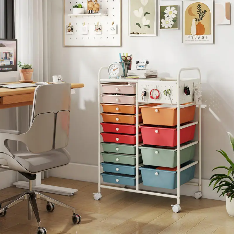 14-Drawer Rolling Storage Cart with Metal Tabletop and Pegboard-Macaron
14-Drawer Rolling Storage Cart with Metal Tabletop and Pegboard-Macaron